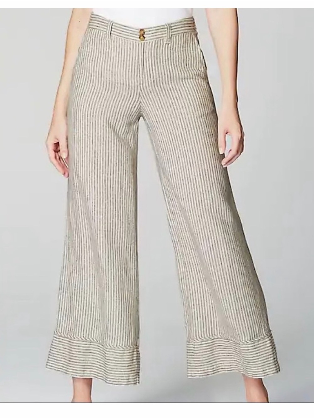 J Jill Linen Rayon Blend Striped Cropped Wide Leg Pants Size Medium
